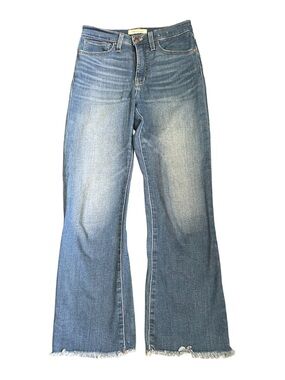 Madewell Medium Blue Wide-Leg Flare Jeans with Frayed Hem